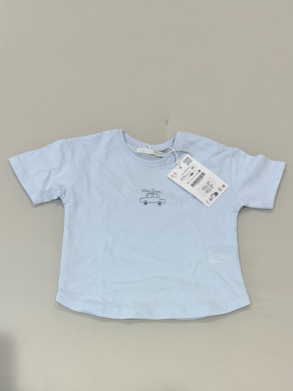 Zara Light Blue Short Sleeve Tee with Small Car Embroidery